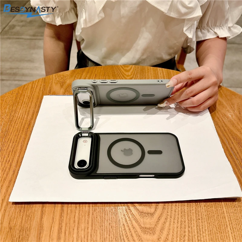 Magnetic Metal Lens Stand Wireless Phone Case - Shockproof Cover