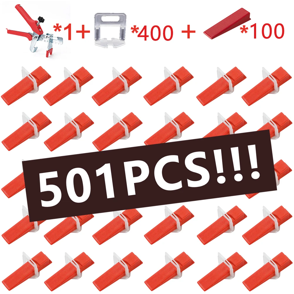 

Система выравнивания плитки 501 шт., 1 мм/1,5 мм/2 мм/2,5 мм/3 мм, 400 зажимов + 100 клиньев + 1 плоскогубцы, пластиковые разделители для плитки, инструменты