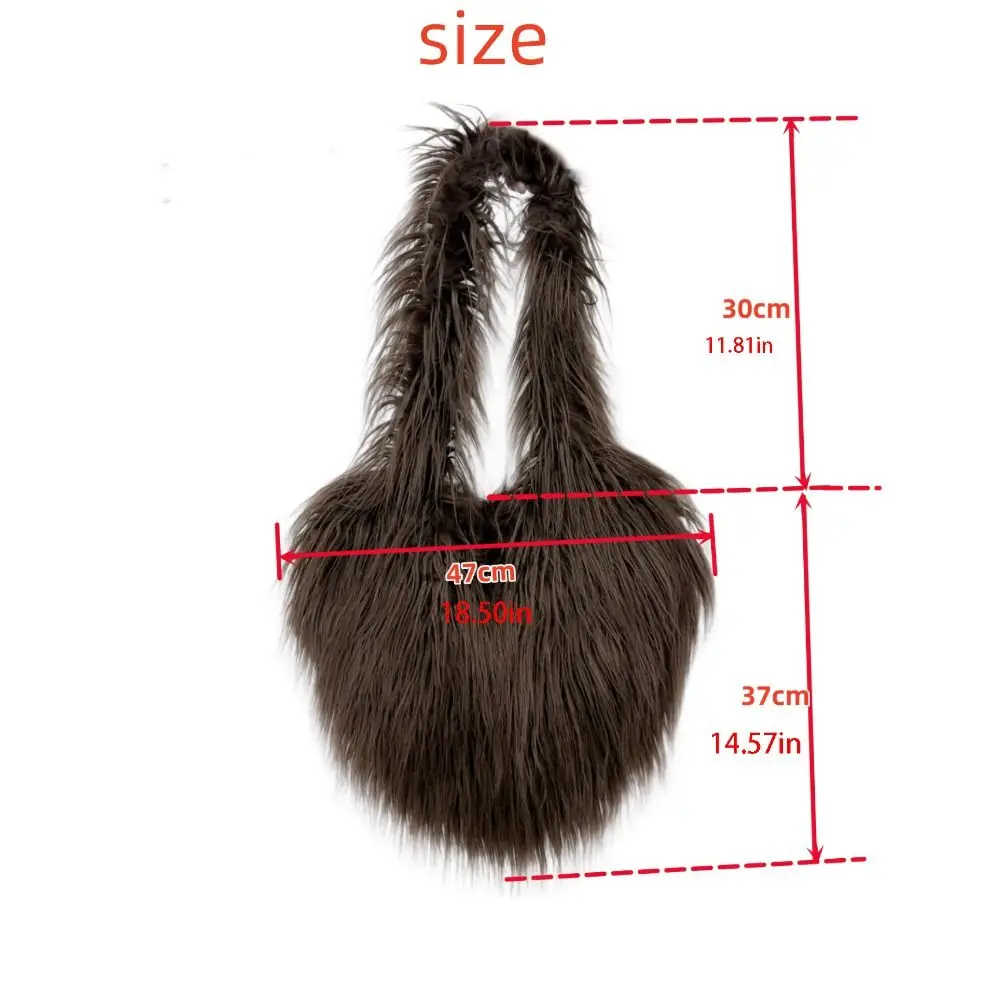 Love Shape Plush Shoulder Bag Faux Fur Korean Style Fluff Rabbit Fur Handbag Shopping Bag Message Bag Heart Crossbody Bag