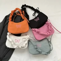 Sac à bandoulière brodé avec nœud papillon, Style Y2k, poignée à volants, fourre-tout en Nylon avec nœud, sac de maquillage pour rouge à lèvres, sac à main, nouveau 1