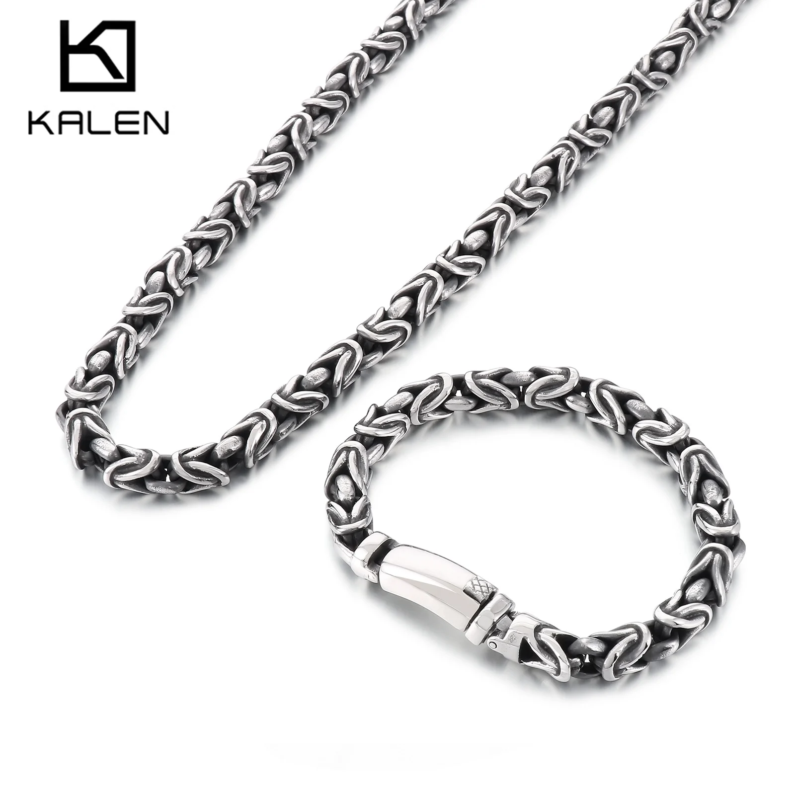 

8mm Singular Byzantine Chain Bracelet & Necklace Jewelry Set - 316L Stainless Steel - KB170399-KJX