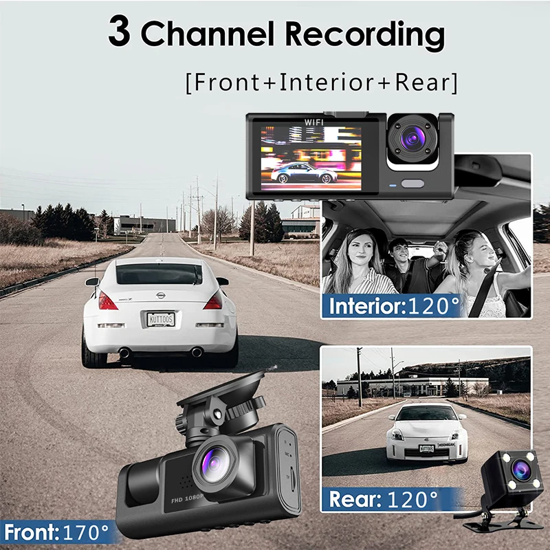 3 Channel WIFI Car DVR HD 1080P Inside Vehicle Dash Cam Three Way Camera DVRs Recorder Video Registrator Mini Dashcam Camcorder - Image 4