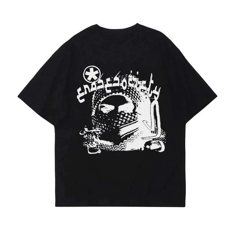 Y2K 코튼 티셔츠 그런지 고스 하라주쿠 그래픽 프린트 오 넥 티 힙합 streetwear 루즈 반소매 티셔츠 펑크 빈티지 탑