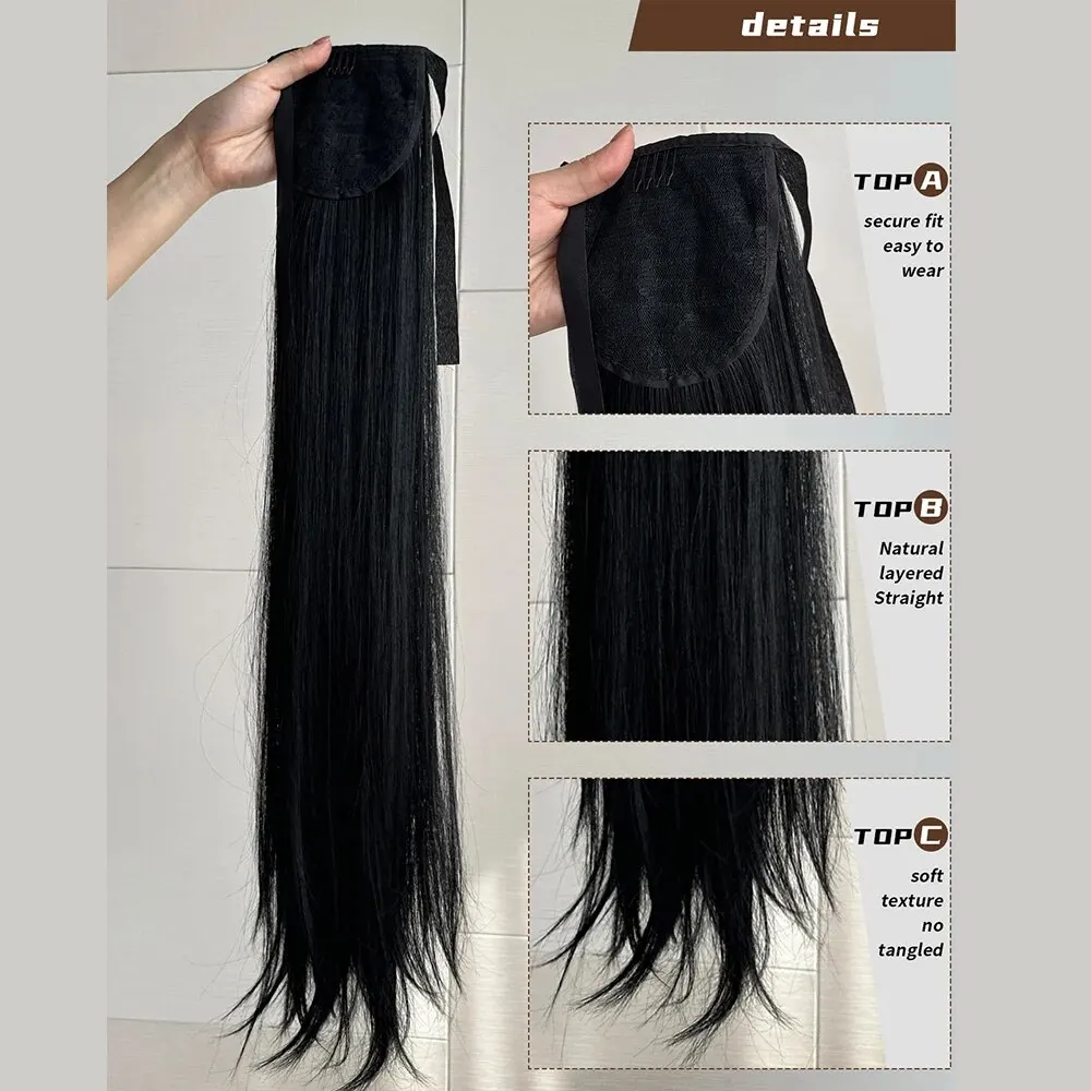 Clip In Ponytail Hair Extension Clip in Ponytail Extension Wrap Around Long Straight Pony Tail Hair 85CM Synthetic Hairpiece for Women Heat Resistant