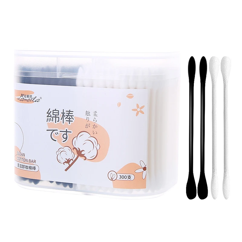 300Pcs/Box Double-ended Cotton Swabs Black And White Dual Color Cosmetic Cotton Swabs 5