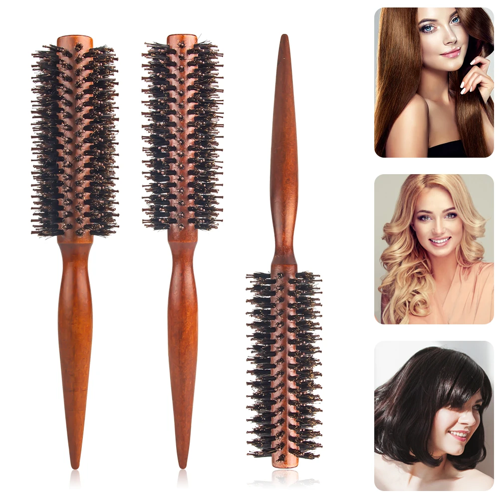 6 Style Natural Boar Bristle Hair Round Brush Wood Handle Round Barrel Hair Comb Hair Roller Brush Hairdressing Styling Tools 5