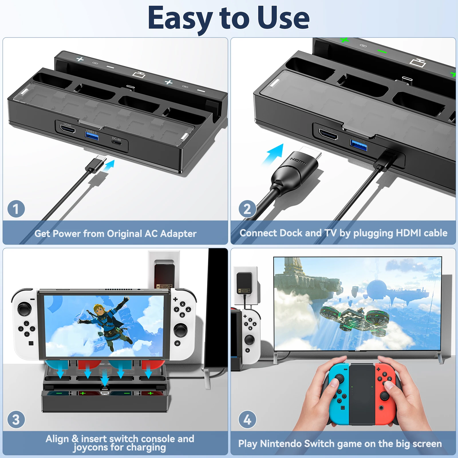TV용 HDMI 스위치 도킹 스테이션, 닌텐도 스위치 및 스위치 OLED 휴대용 도크, 스위치 컨트롤러 충전기 포함, 4K