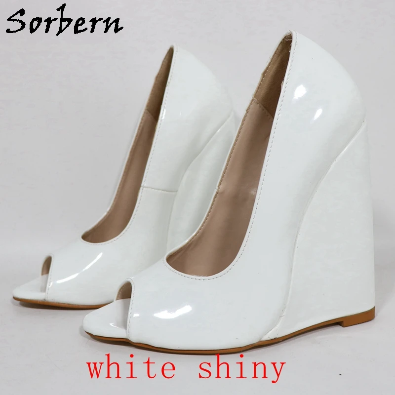 Sorbern 여성용 오픈 토 슬립 온 슈즈, 멀티 컬러 펌프, 웨지 하이힐, 용수철 레이디 힐, 맞춤형 플러스 사이즈 48