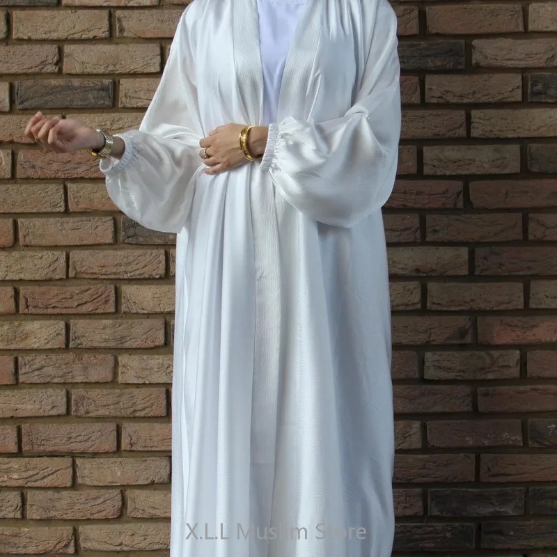Prayer Clothes Women Satin Cardigan Robe Dubai Turkey Islamic Long-sleeved Dress For Femmle Muslim Abaya Dames 2024 Duba Dresses