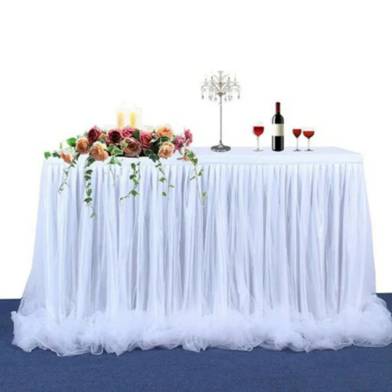 Chic Table Skirt with Tutu Mesh Layers for Wedding Ceremony Party Sweetheart Table Decoration Mesh Tablecloth