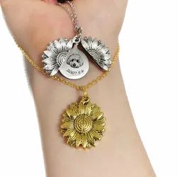 Personalized Letter Necklace Stainless Steel Locket Jewelry Secret Love Note Sunflower Pendant Custom Engraved Any Text Image