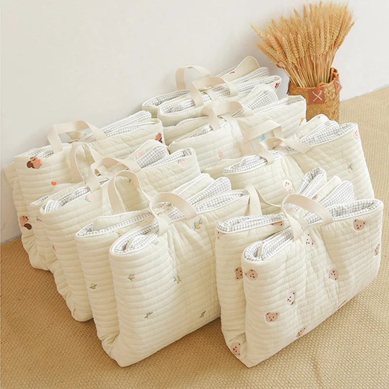 Cotton Thick Baby Crib Cot Mattress Pad for Kindergarten Travel Portable Bed Bear Embroidered Newborn Mattres Protector Play Mat