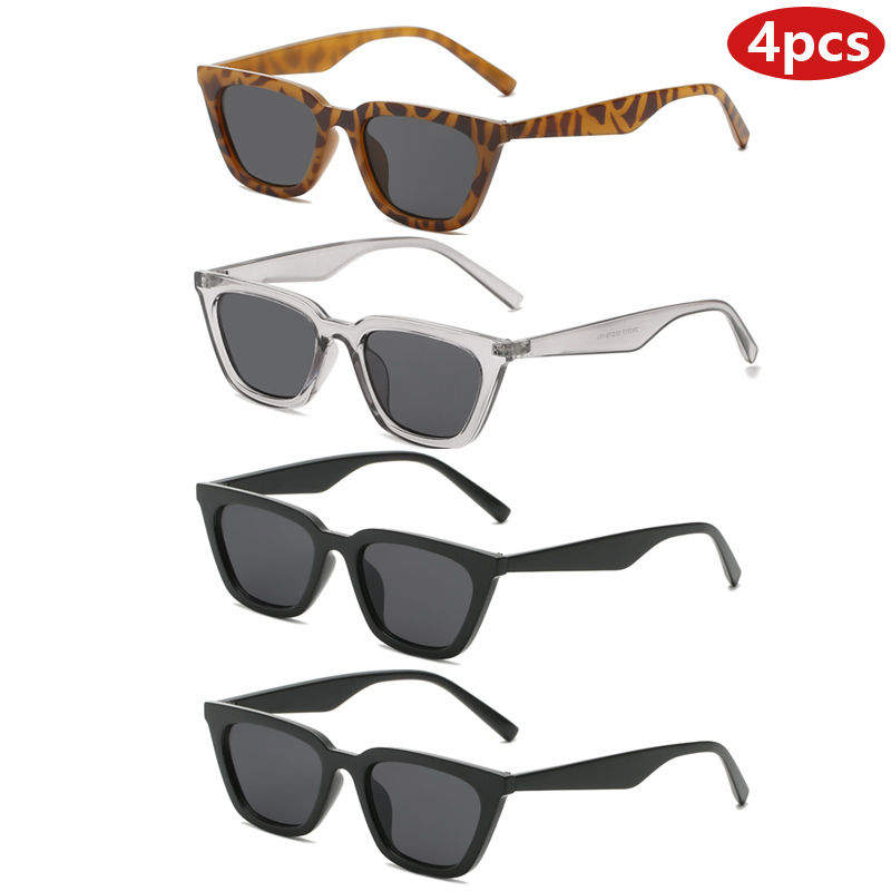 4pcs Classics Square Sunglasses Women Driving Cat Eye Shade Vintage Sun Glasses Ladies Fashion Simple Style Eyeglasses UV400