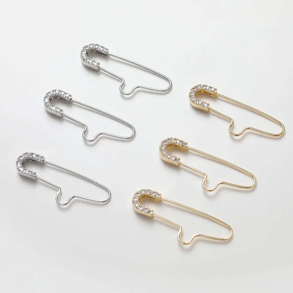 

4PCS 14K Gold Plated Brass Inlaid Zircon Brooch Setting With Hole Jewelry DIY Making Supplies Material Accessories