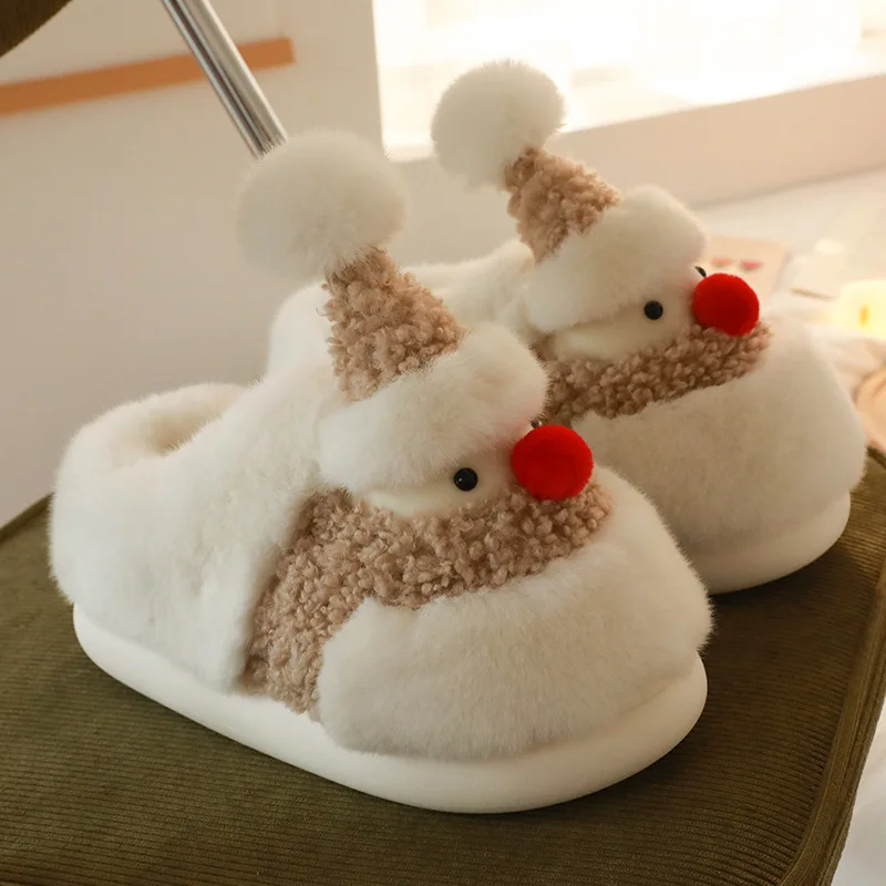

Women's Plush Cotton Slippers Autumn and Winter 2023 New Christmas Cartoon Cute Plush Slippers Thickened Home Thermal Slippers