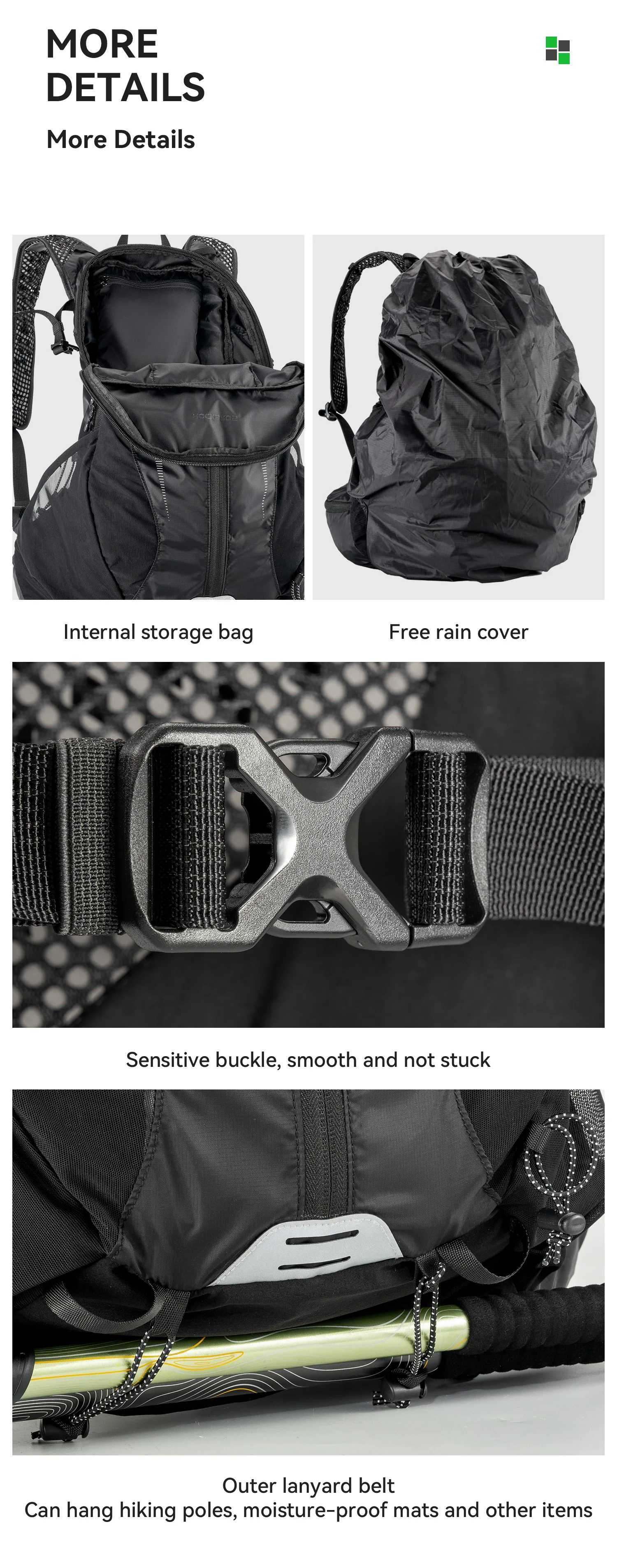 ROCKBROS Leichter Rucksack erweiterbar 19L großes Fassungsvermögen regenfester Wasserbeutel Trekking-Wanderrucksack Outdoor-Spor – Detail 10