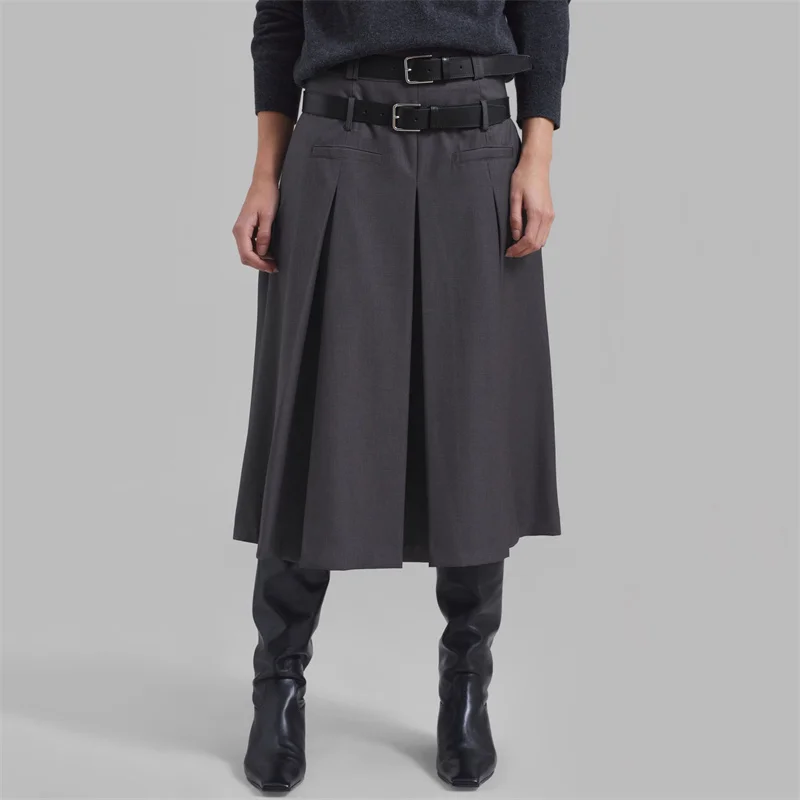 

Women's skirt 2024 Spring New Belt Decoration Women's Half length Skirt High waisted slim pleated skirt Korean reviews clothes