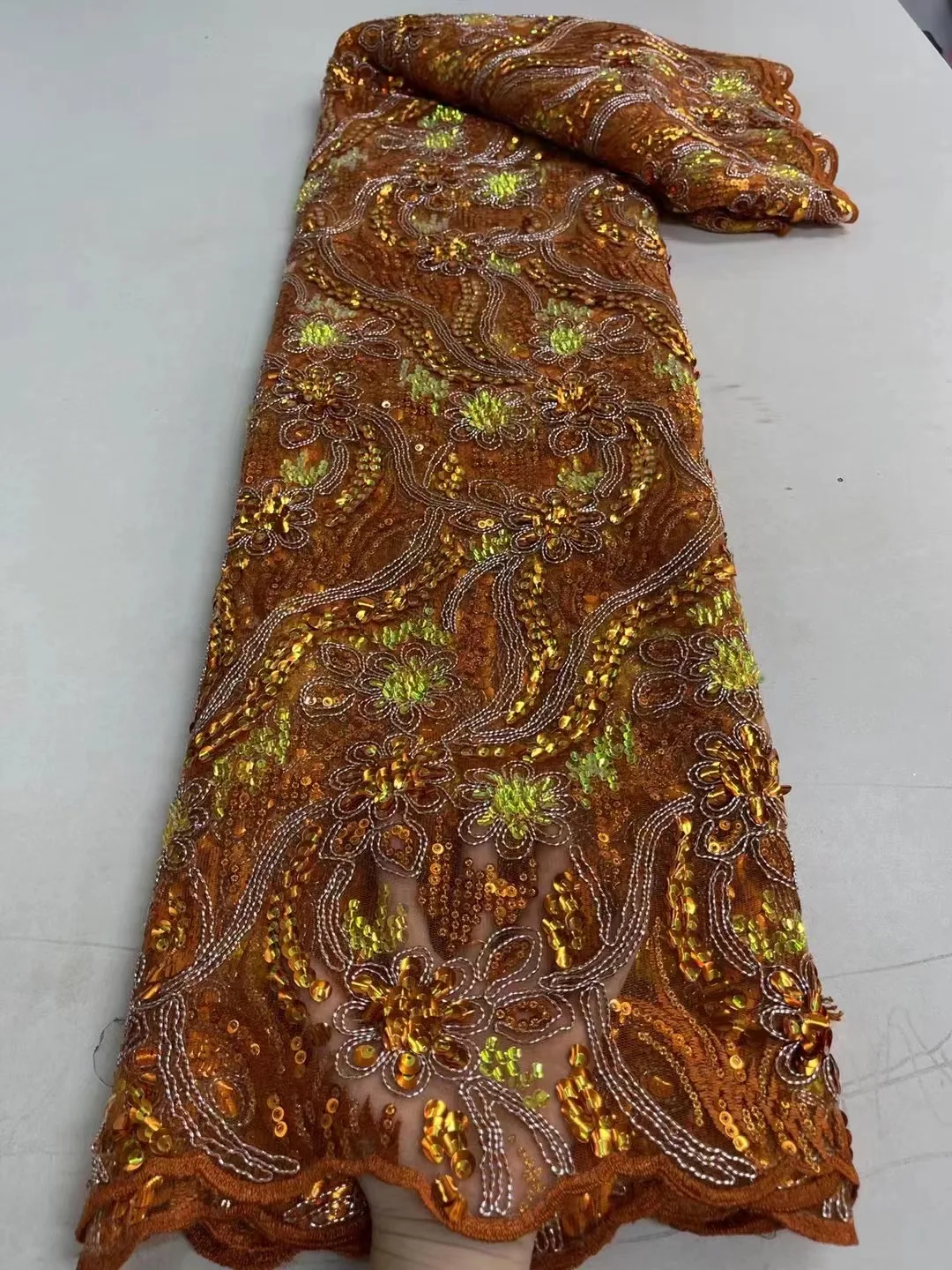 

2022 Тяжелая кружевная вышивка блестками в Европе и США, Тюль с вышивкой из бисера, ткань для свадебной одежды