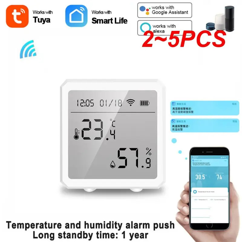 

2~5PCS Tuya Wifi Temperature and Humidity Sensor Wireless Smart Thermometer Hygrometer Detector Works with Alexa Home