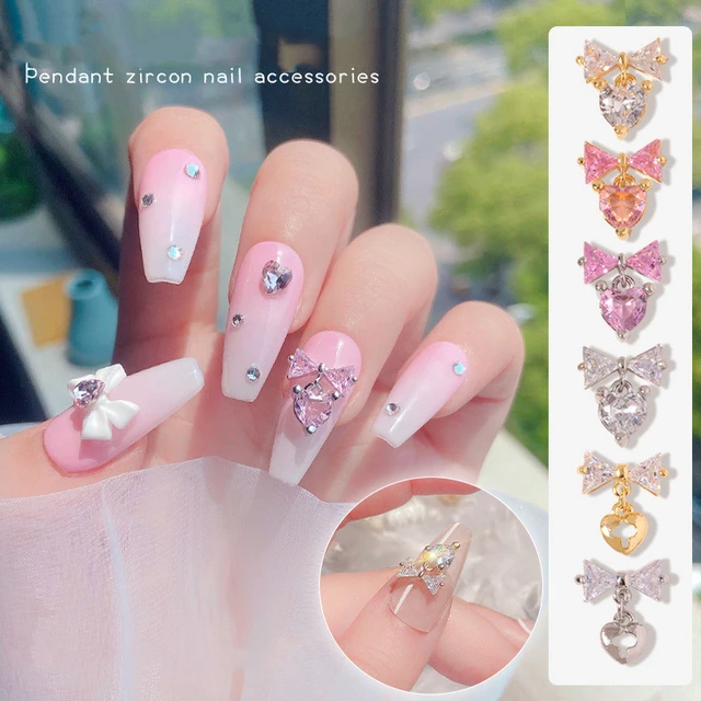 Bear Zircon Dangling Heart 3D Nail Charms For Nail Art Accessories - Yahoo  Shopping