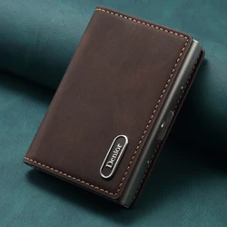 Premium Faux Leather Magnetic Card Holder with Automatic Eject Button (Brown)
