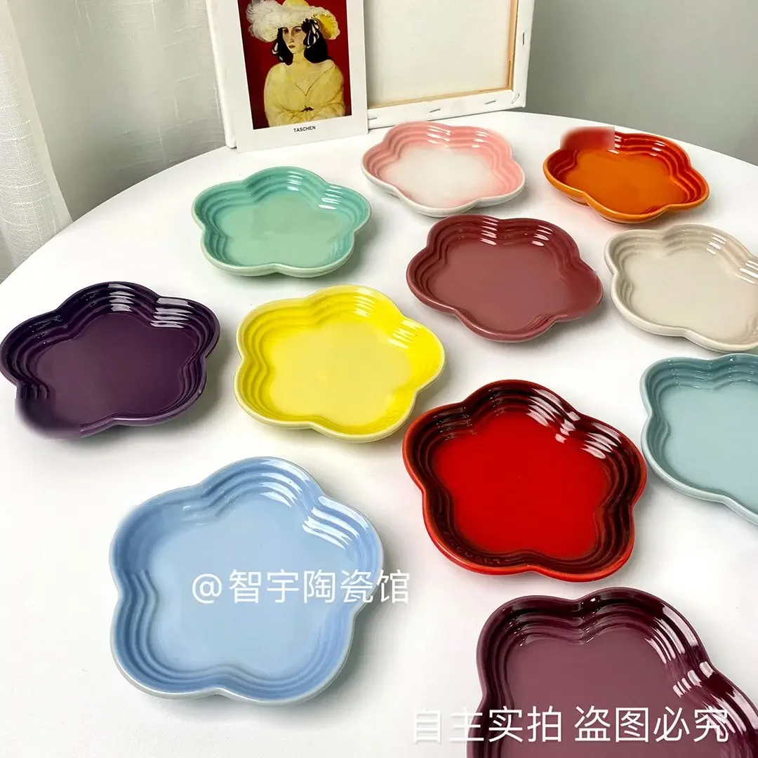 Dining Dish 6 Inches 15cm Rainbow Plum Blossom Small Sauce Plate Flower Shaped Ceramic