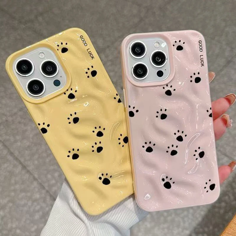 Adorable Cartoon Cat Paw Footprints Shockproof Phone Case with TPU Bumper Cover