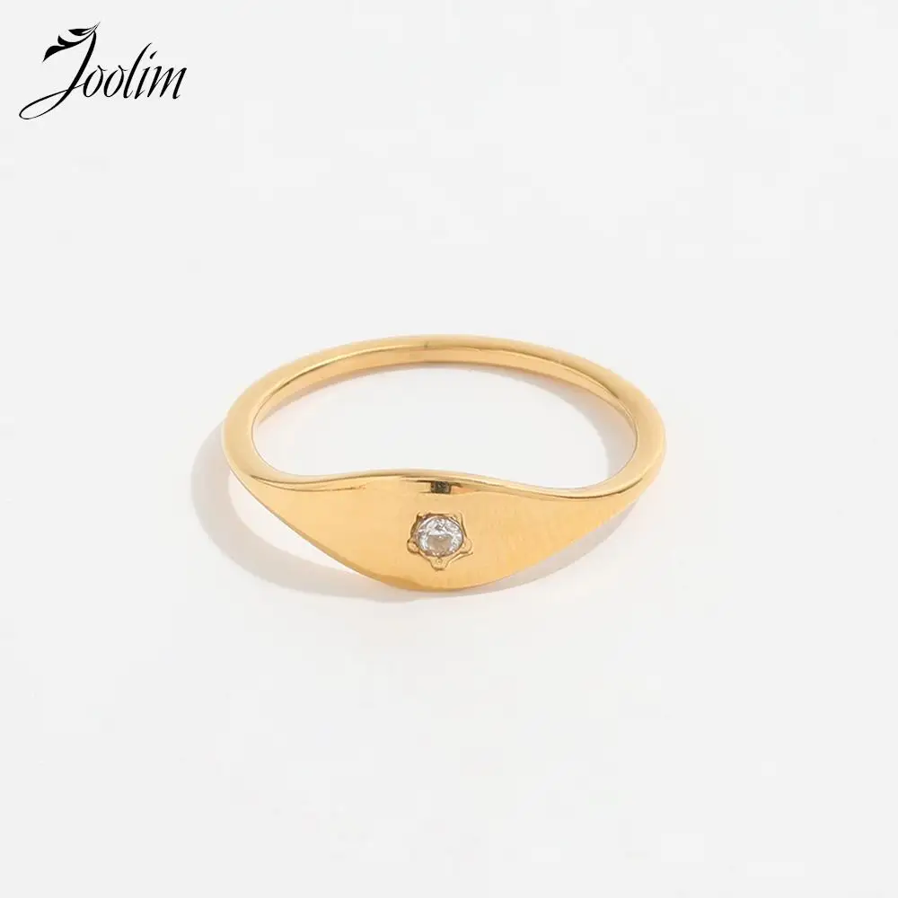 Joolim High End Gold Finish Waterproof Dainty Pentagonal Zircon Rings