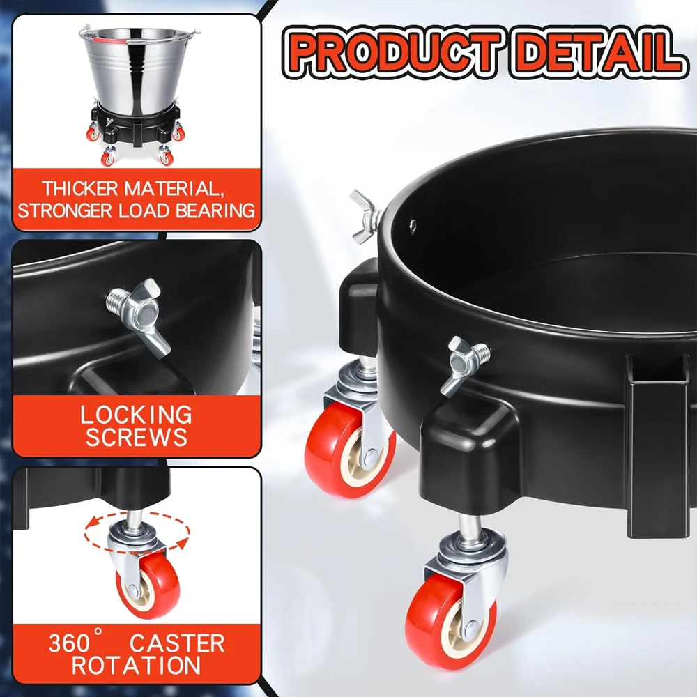 Rolling Bucket Dolly 360&deg; Swivel Roller Removable Storage Tray Wheels Car Wash Tools Accessories