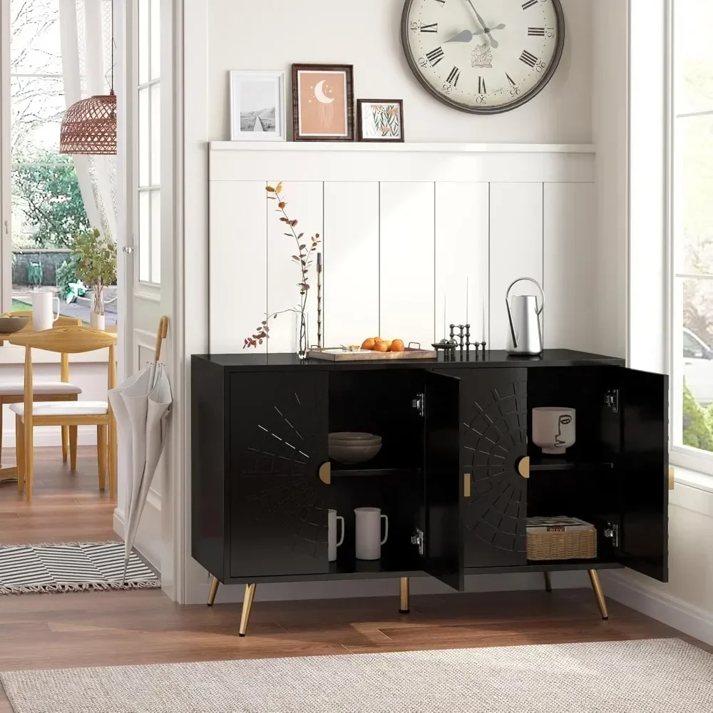 48" Modern Accent Cabinet with 4 Doors and Shelves, Mid Century Sideboard et Cabinet with Storage, Storage Cre