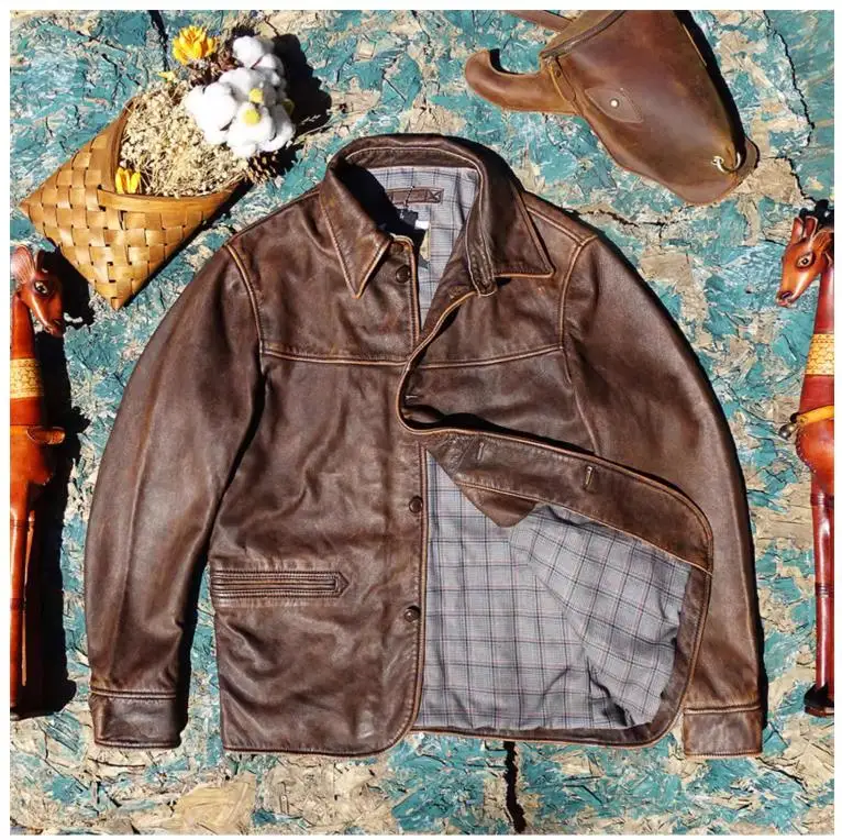 CC Shop Best.Brand Classic casual real leather jacket.Retro