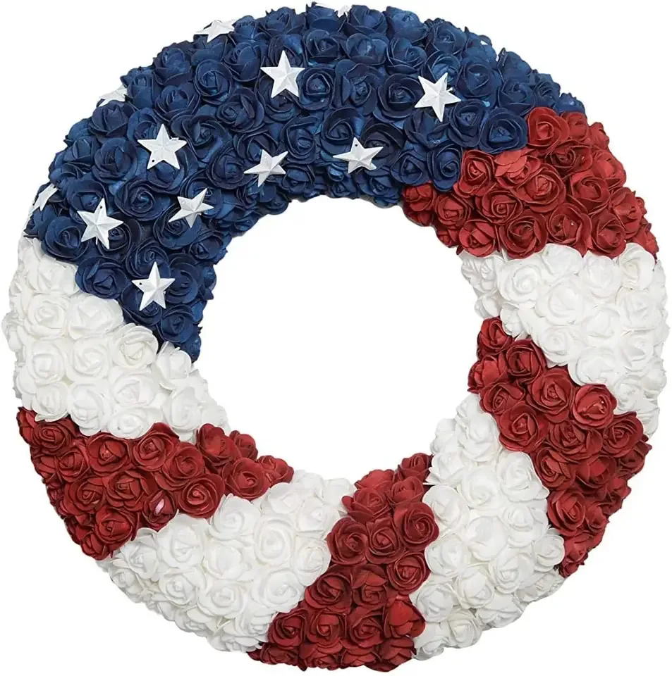 

Idyllic July 4th Wreath Patriotic Americana Wreath Boxwood Handcrafted Memorial Day Wreath outside Plants for Front Door