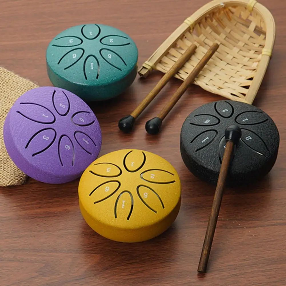 Steel Tongue Drum 3 Inches 6 Notes Garden Rain Chime Mini Chakra Drum Small Ethereal Handpan Mallet Zen Yoga
