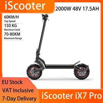 iScooter iX7 Pro Monopattino Elettrico Pieghevole Fuoristrada 10" - Doppio Motore 1000W*2, 48V 17.5Ah 840Wh, 60km/h, Supporto APP, Nero
