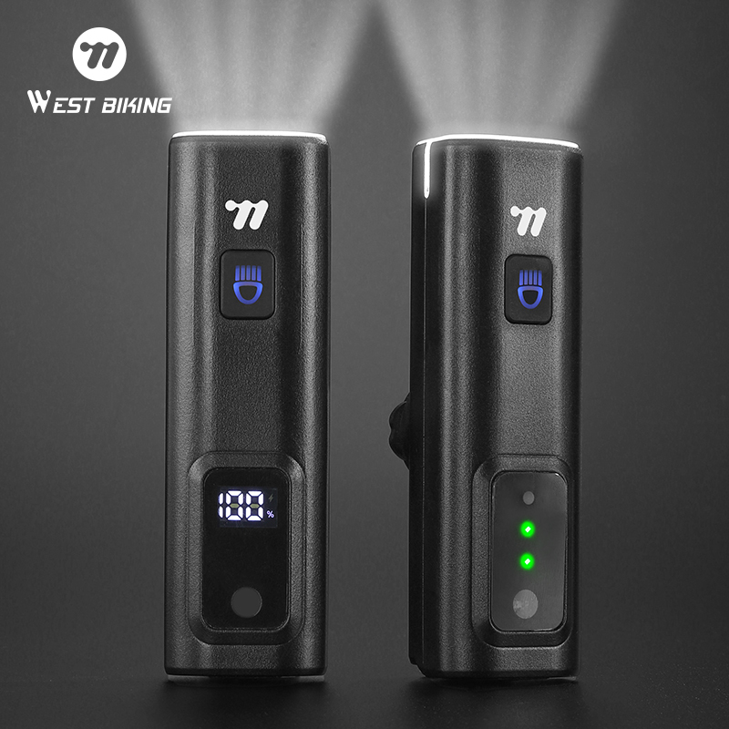 WEST BIKING Smart Bicycle Headlight Sensing Front Light Type-C Charging Battery Display Cycling Flashlight MTB Bike Accessories