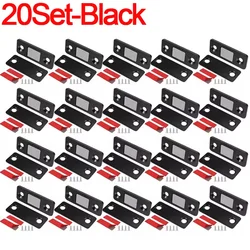 Invisible Magnetic Cabinet Catch and Door Latch Set with Adhesive for Furniture, Drawers, and Windows (20 Set - Black)