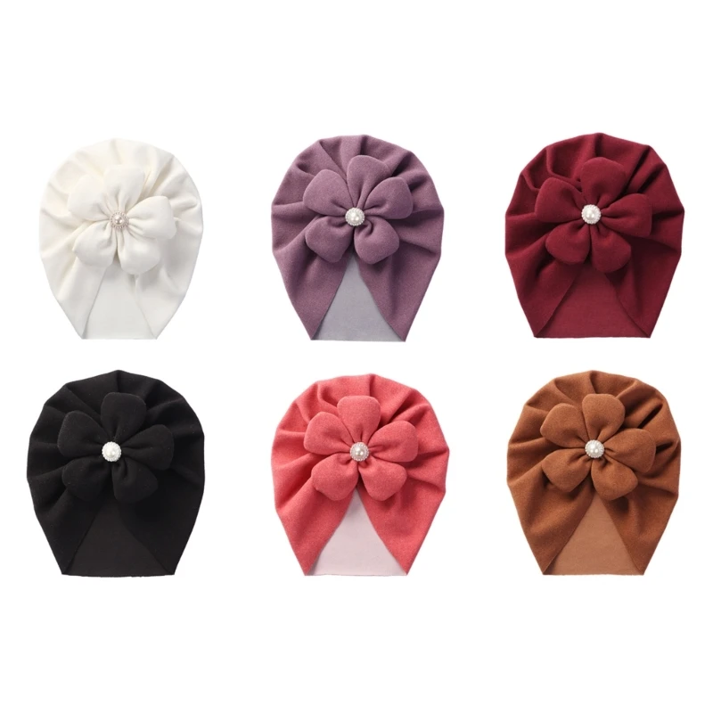

Детская шапка-тюрбан HUYU, шапка-бини с жемчужным цветочным узлом для девочек 0–24 месяцев, дышащий головной убор, очень шапка