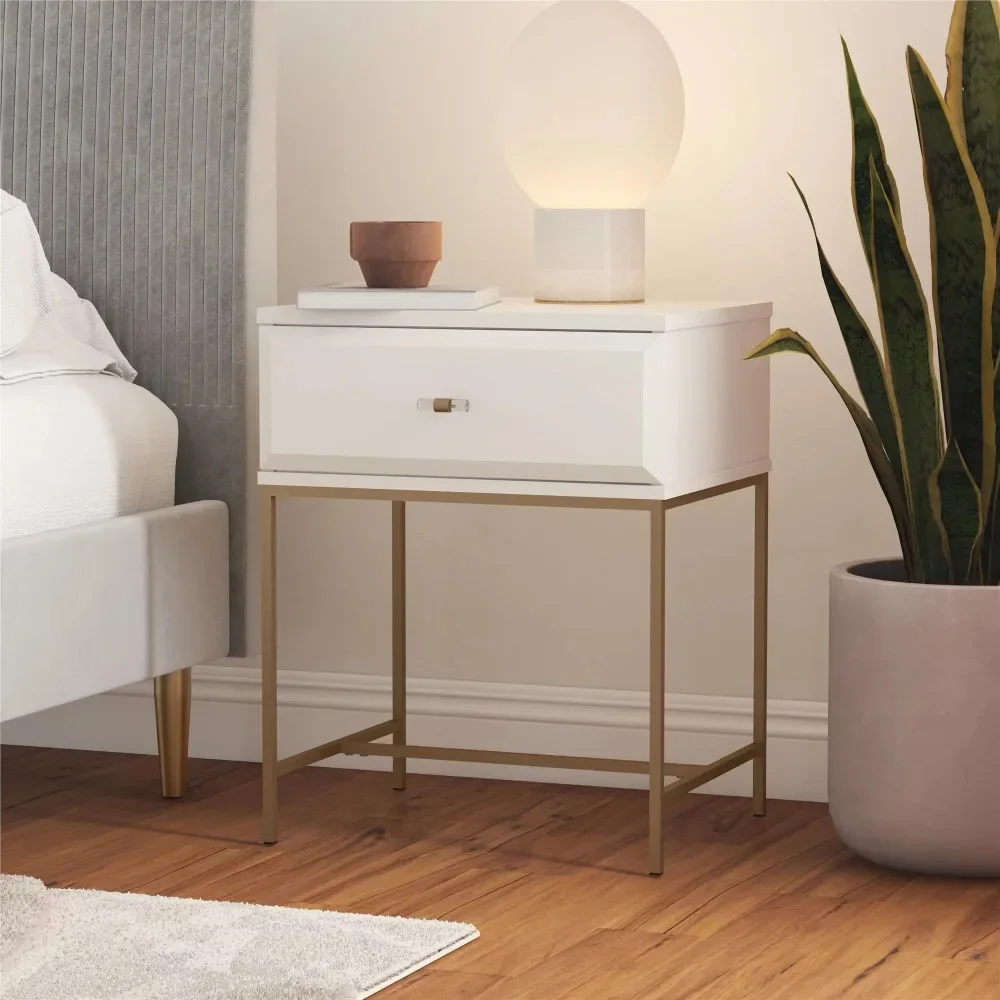 

Nightstand with Drawer, Wood Drawer and Metal Bracket, Nightstand