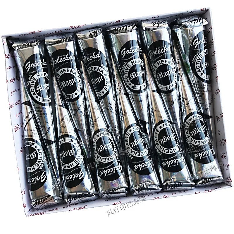 

12Pcs Black Brown Indian Henna Paste Cone Beauty Women Mehndi Finger Body Cream Paint DIY Temporary Drawing for Tattoo Stencil