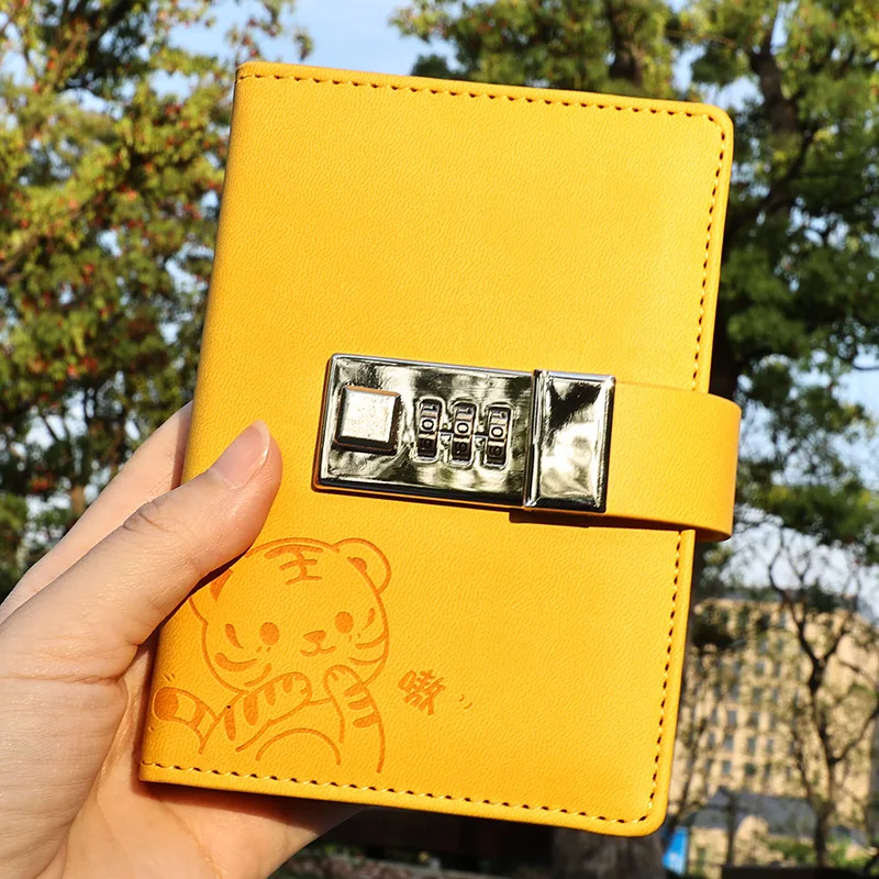 잠금 장치가 있는 귀여운 노트북 A7, 메모장 문구 자물쇠, 어린이 학교 일기 스케치북, 암호 플래너, 작은 메모장 정리