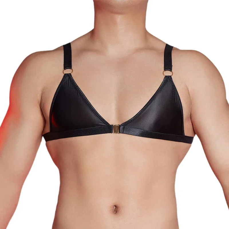 Men's Sissy Bra Tops Lingerie Underwear Glossy Triangle Bra Top Stretchy Unlined Crossdresser Bralettes Exotic Nightwear