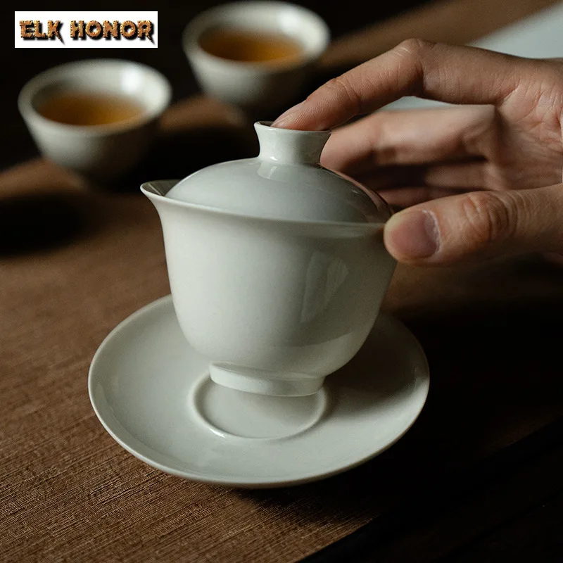 125ML Retro Grass Wood Ash Ceramic Gaiwan Creative Tea Bowl Tea Tureen Household Brewing Cover Bowl Chinese Set Craft
