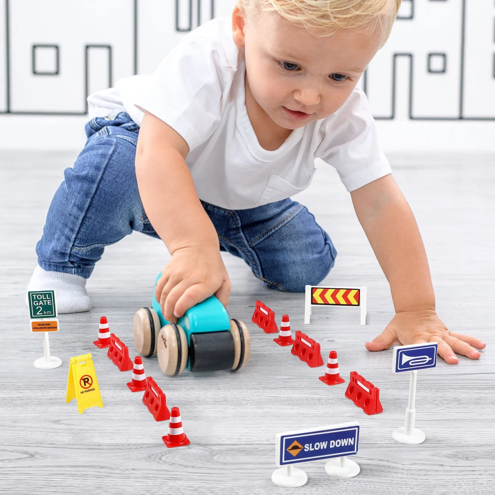 Ženklai Kelio žaislai Vaikai Eismas Mini Žaislai Grupė Statybiniai Automobiliai Ženklai Keliai Kūgiai Medinės Transporto priemonės Stop Modelis Montessori Truck Play