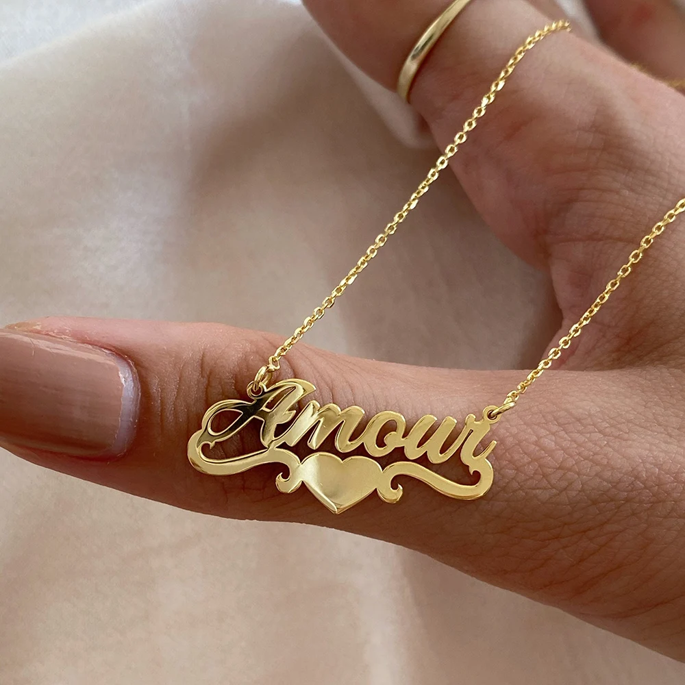 

Handmade Custom Jewelry Personalized Name Necklace for Women Statement Stainless Steel Heart Ribbon Chain Choker Bijoux Femme