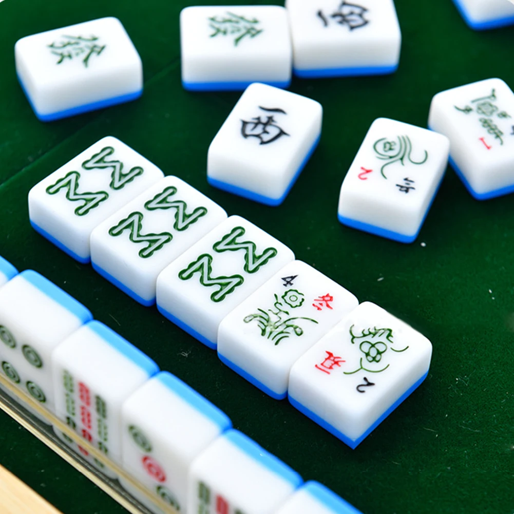 Travel Portable Mahjong Table with Chinese Mahjong Tiles Set Portable Mahjong Game Kits for Outdoor Camping 2