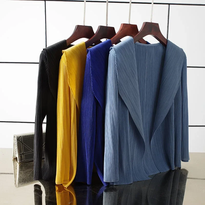 ALSEY Miyake Pleated Solid Color Cardigan Tops Women's T-shirt Summer New Loose Shirts and Blouses Aesthetic Clothing Loose 6