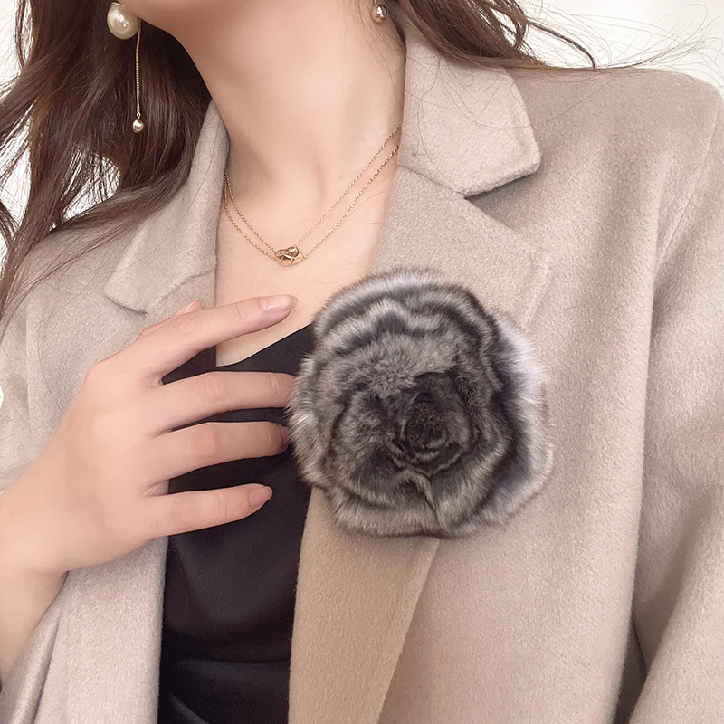 Vintage Echt Chinchilla Pelz Brosche Pullover Clips Cape Mantel Clips Retro Flauschigen Verschluss Kleid Hemd Brosche Clips für Mädchen Frauen – Detail 1