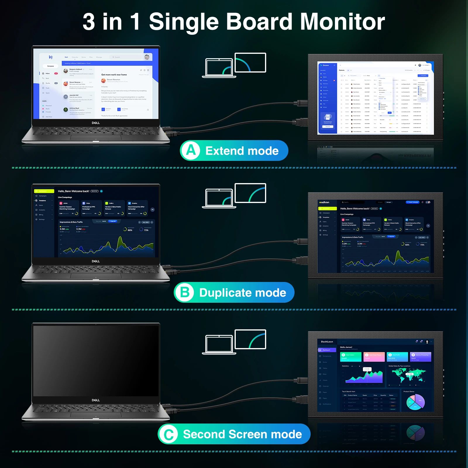 Miktver ܺ HDMI  10.1 ġ 1280x800 ػ USB ġ ũ VGA ÷ (Ŀ ȣȯ Windows Mac OS )
