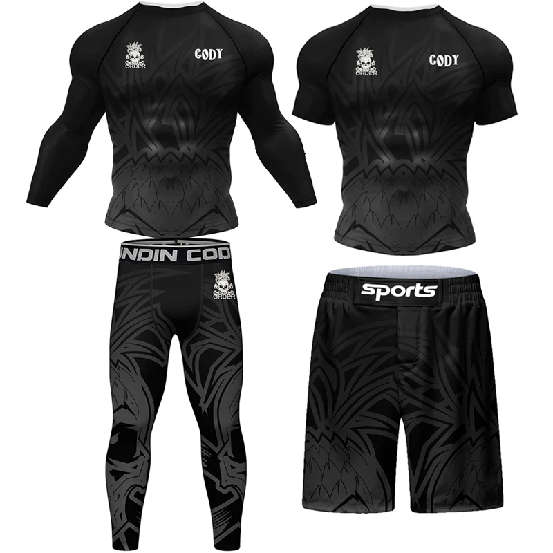 Jiu Jitsu KickBoxing Shirts Muay Boxing Jerseys Men BJJ MMA Rashguard Compression T Shirts Sets Sportswear Running Leggings Suit sports apparel,mens t shirt