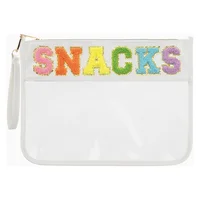 Clear Zipper Pouch for Travel Snacks Bag Nylon Clear Cosmetic Bag Makeup Travel Bag for Women with Glitter Patch Letters 1